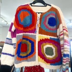 Frantic Multicolor Peace Sign Zip Sweater